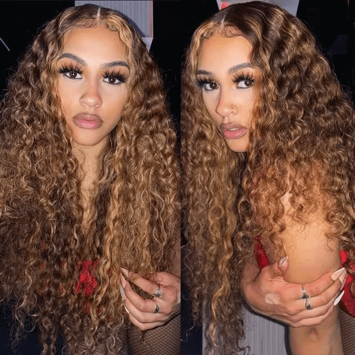 Julia Honey Blonde Water Wave Highlighted Wig X Lace Front Human Hair Wigs Pre Plucked Piano