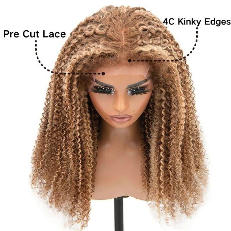 Julia Hair X Pre Cut Lace Front Wig C Kinky Edges Honey Blonde