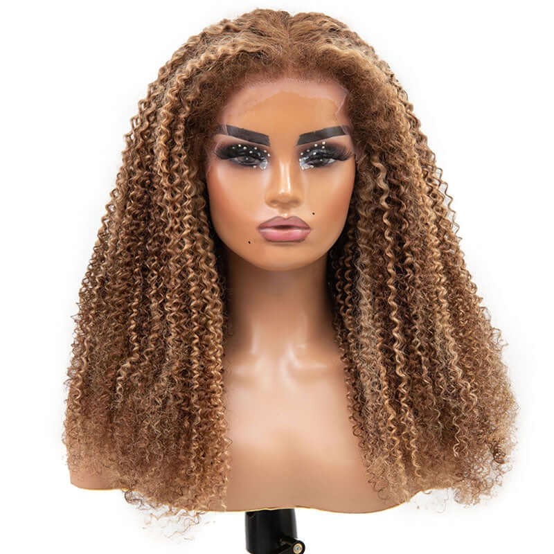 Julia Hair X Pre Cut Lace Front Wig C Kinky Edges Honey Blonde Highlights Kinky Curly Wig