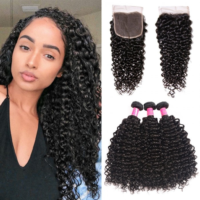 Julia 3 Bundles Good Quality Virgin Curly Human Hair Bundles With Lace