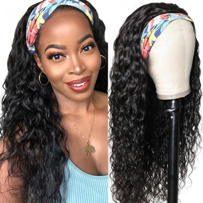 Julia Hair Headband Wigs Human Hair Water Wave Hair Wig No Leave Out No