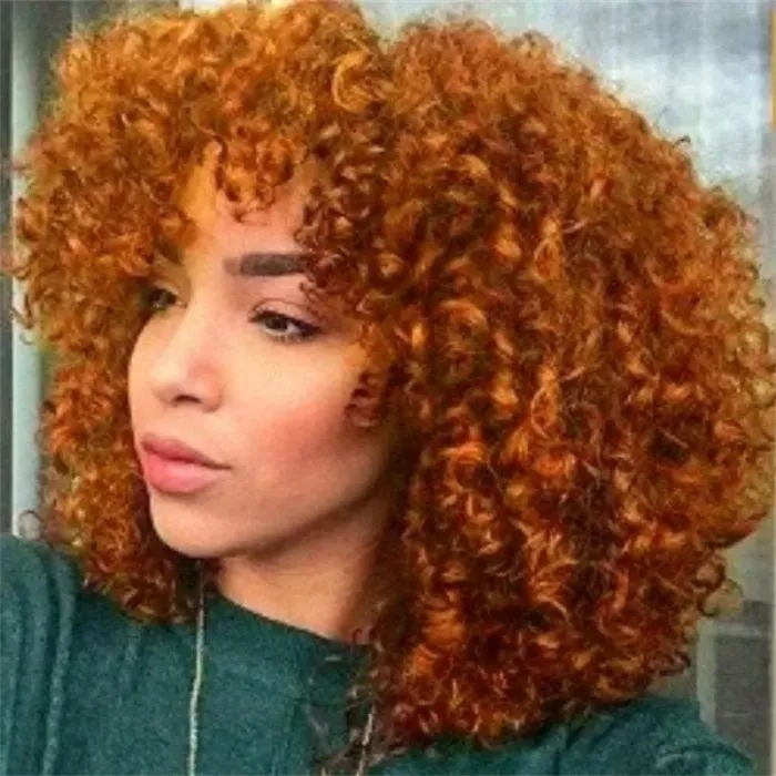 Glueless Short Pix Cut Bob Wigs Bouncy Curls With Bangs Soft & Natrual Wig Ginger Fall Color Wig