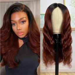 Juliahair Affordable Reddish Brown Glueless V Part Body Wave Wig No Leave Out Super Natural Human Hair Wig