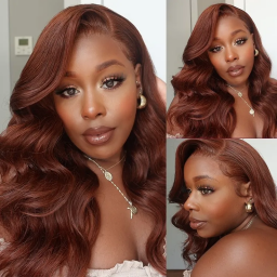 Julia Reddish Brown Body Wave 13x4 Lace Front Wig Water Wave Human Hair Wig With Natural Hairline