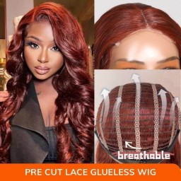 Julia Affordable Reddish Brown Color Breathable Air Wig Pre-Cut Lace Body Wave 4x4 Lace Closure Human Hair Wigs For Women