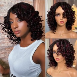Julia Hair Voluminous Curly Bob Wig 99j Hightlight Wand Curl Bob Wig 100% Human Hair Wig For Women