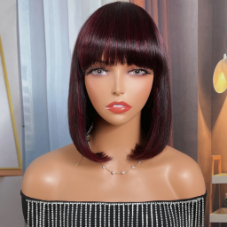 Julia Hair Dark 99j Highlight Bob Wig Gluless Straight Bob Wig With Bangs