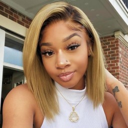 Julia Layered Bob Lace Front Wigs Ombre Honey Blonde Colored Human Hair Wigs With Dark Brown Root