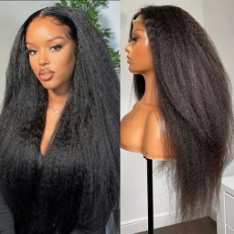 Julia Glueless Kinky Straight 5x5 HD Lace Closure Wig Yaki Straight Human Hair 180% Density
