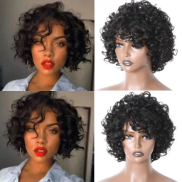 Julia Glueless Short Pix Cut Bob Wigs Bouncy Curls With Bangs Soft & Natural Wig