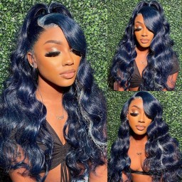 Julia Hair Classic Blue Wig Body Wave 13x4 Lace Front Wig Dark Silver Blue Color Human Hair Wigs for Women Flash Sale