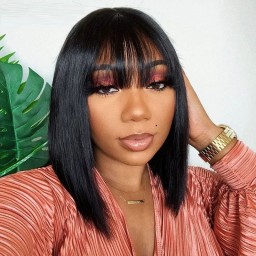 Julia Short Bob Lace Front Wig With Bang 130% 150% 180% Density Brazilian Bob Straight Wigs For Women