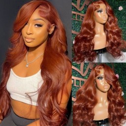Julia Hair Affordable Body Wave 13x4 Copper Brown Lace Front Wig Pre-plucked Colored Natural Human Hair Wigs for Women