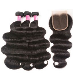 Julia 3 Bundles Body Wave Human Hair With 4x4 Transparent Lace Closure