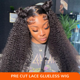 Julia Hair Affordable Kinky Curly 4x4 Lace Closure Wig Pre Plucked 100% Virgin Lace Part Air Wig Pre-Cut Lace Human Hair Wigs For Women