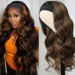 Julia Highlight #FB30 Body Wave Headband Wigs With Scarf Attached High Quality No Glue No Sew In