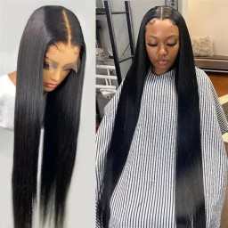 Julia Long Inches 5x5 HD Invisible Lace Wigs180% Hair Density Pre Plucked Lace Closure Straight Wave Human Hair Wigs