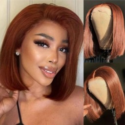 Julia Hair Auburn Color Bob Wig 13x4 Lace Front Wig Glueless Human Hair Wig 150% Density