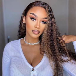 Julia Ombre Highlight Glueless Curly V Part Wigs No Leave Out Beginner Friendly Human Hair Wigs 150% Density