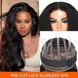 Julia Hair Affordable Yaki Kinky Straight 4*4 Lace Closure Wig Remy Human Hair Wig Air Wig Pre-Cut Lace Breathable Cap 150% Density