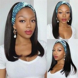 Julia Hair Headband Wigs Short Bob Human Hair Straight Wave Wig With Headband Attached Wigs For Black Woman