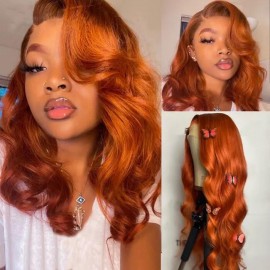 Julia Affordable Orange Ginger 13X4 Lace Front Wig 150% Density Body Wave Transparent Lace Human Hair Wigs