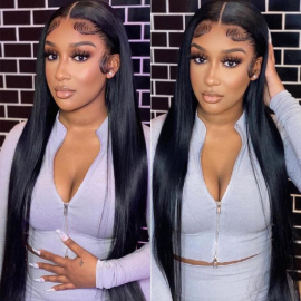 Julia 13x4 HD Lace Glueless Wigs Pre Plucked Hairline Silky Straight Wig 180% Density