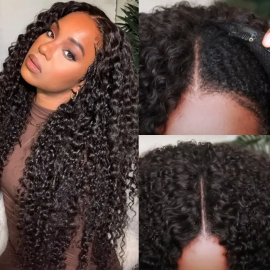 Julia Hair Beginner Friendly V Part Wig Jerry Curly Human Hair Wigs No Leave Out No Sew In And No Gel Flash Sale
