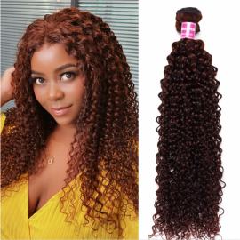 Julia Jerry Curly 1 Bundle Dark Auburn Reddish Brown Color 100% Human Hair Weave