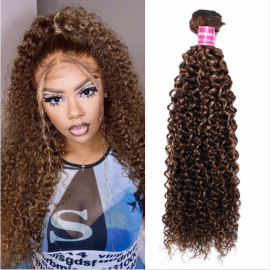Julia Jerry Curly One Bundle Honey Blonde Highlight Color 100% Human Hair Weave