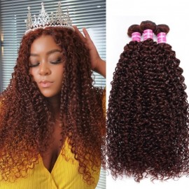 Julia Jerry Curly Reddish Brown Color Bundles 33B Dark Auburn 3pcs Bundles Soft Virgin Human Hair Extension
