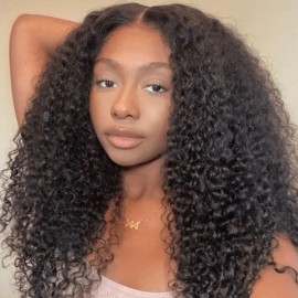 Julia Affordable Kinky Curly 4x4 Lace Closure Wig Virgin Human Hair Pre Plucked For Women