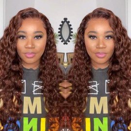 Julia Reddish Brown Deep Wave 13x4 Lace Front Wig 100% Remy Human Hair Wigs #33B Auburn Copper Color
