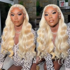 Julia Hair 613 Honey Blonde Color Body Wave Transparent Lace Front Wigs Pre Plucked Water Wave / Curly Wigs For Women