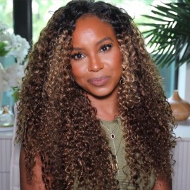 Julia Affordable Ombre Highlight Glueless Curly V Part Wigs No Leave Out Beginner Friendly Human Hair Wigs 150% Density