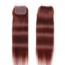 Julia Reddish Brown Virgin Hair Straight 3 Bundles With Lace Closure 33B Auburn Color Human Hair Weave