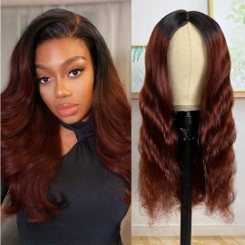 Juliahair Affordable Reddish Brown Glueless V Part Body Wave Wig No Leave Out Super Natural Human Hair Wig