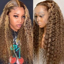Julia Ombre Highlight Jerry Curly 13x5 T Middle Part Lace Front Wigs Bouncy 100% Virgin Human Hair Wigs