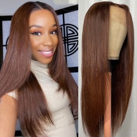 Julia Layered Cut 13x4 Lace Front Straight Wig Chocolate Brown Color Human Hair For Women