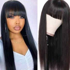 Julia Hair Curtain Bangs Long Straight Hair Transparent Lace Front Wig Soft Human Hair Wigs With Bangs Flash Sale