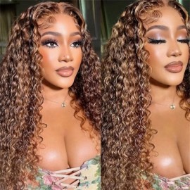 Julia Hair Affordable Piano Brown Water Wave Hair 13x1 T Part Lace Wig P430 Highlight Wig Colored Human Hair Wigs For Women