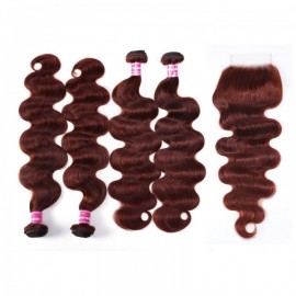 Julia Reddish Brown Body Wave Remy Human Hair 4 Bundles With Closure Deal