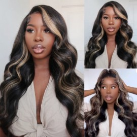 Julia Hair 13x4 Chocolate Brown With Peek A Boo Blonde Highlights Lace Frontal Wigs Body Wave Wig Beyoncé Inspired 180% Density