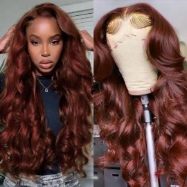 Julia Hair Affordable Reddish Brown Body Wave 13x4 Lace Front Wig Water Wave Human Hair Wig With Natural Hairline