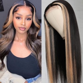 Julia Hair Highlight Human Hair Wigs For Women Colored Honey Blonde Straight Hair Wigs Pre Plucked Flash Sale