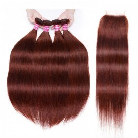 Julia Auburn Reddish Brown Straight Remy Human Hair 4 Bundles With Closure Deal