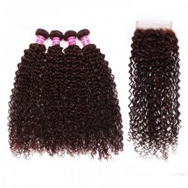 Julia Auburn Reddish Brown Jerry Curly Remy Human Hair 4 Bundles With Closure Deal
