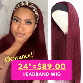 Julia Hair Burgundy Color Straight Headband Wig Yaki Straight Headband Wig Clearance Sale
