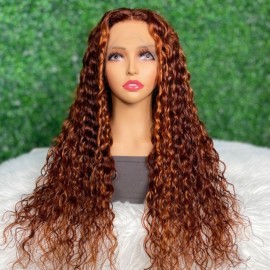 Julia Water Wave Ginger Brown Highlighted 13x4 Lace Front Wig Human Hair For Women