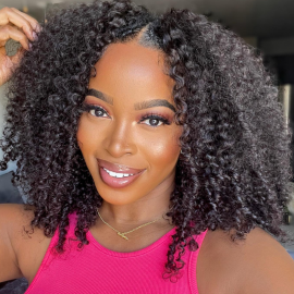 Julia Affordable Glueless Kinky Curly V Part Wig Small Cap Upgraded U Part Human Hair Wig